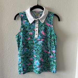 Lilly Pulitzer Luxletic Imara Polo Small Sleeveless Top Blue Horizon Par Fection